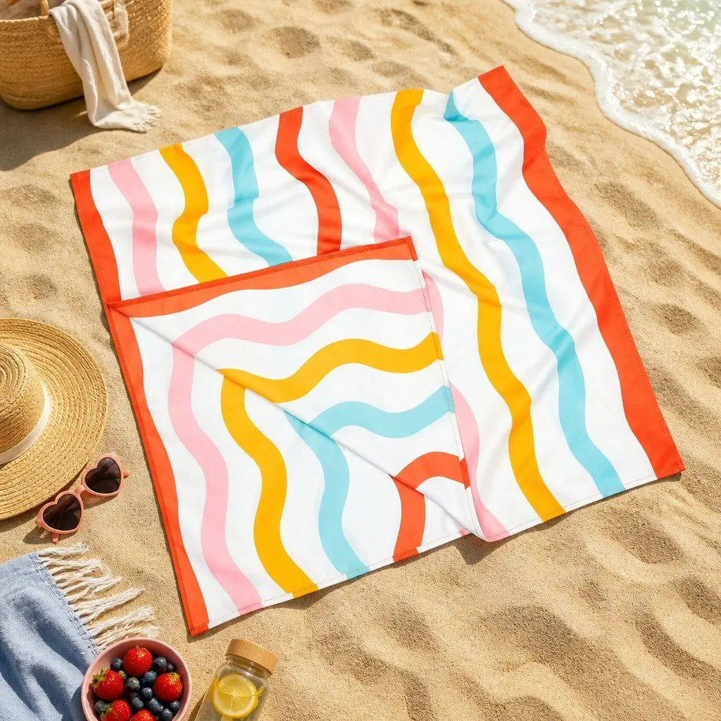 Kids Beach Towel Squiggly M Quick Dry Compact Lightweight Sand Free
