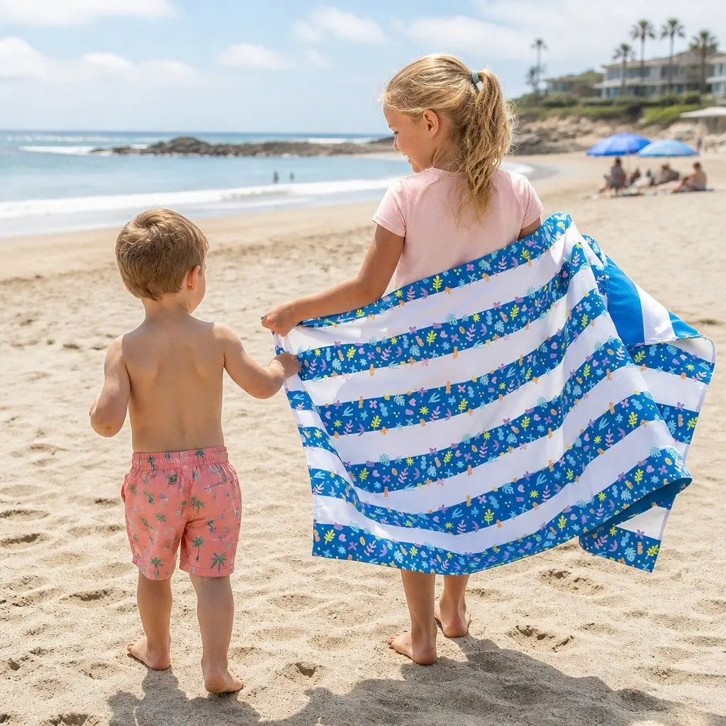 Kids Beach Towel Quick Dry Compact Lightweight Sand Free Playful Colours M