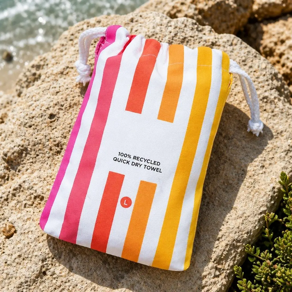 Large Beach Towel Peach Sunrise Quick Dry Lightweight Compact Absorbent