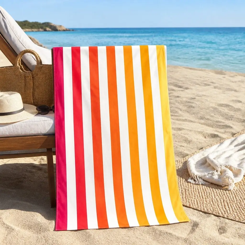 Large Beach Towel Peach Sunrise Quick Dry Lightweight Compact Absorbent