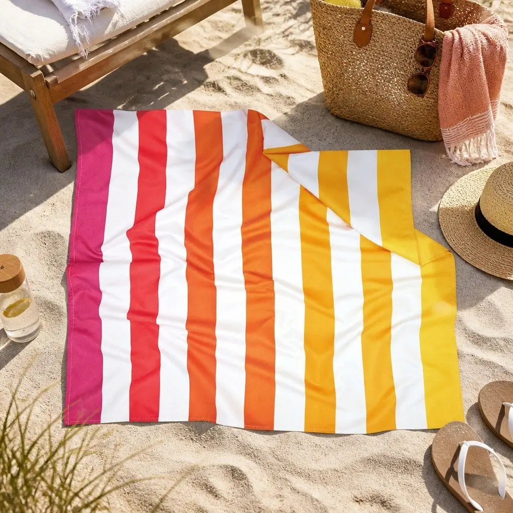 Large Beach Towel Peach Sunrise Quick Dry Lightweight Compact Absorbent