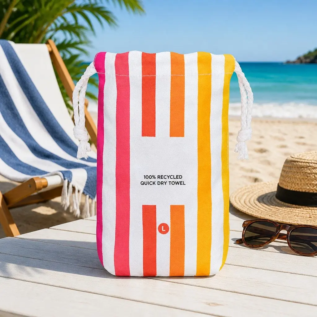 Large Beach Towel Peach Sunrise Quick Dry Lightweight Compact Absorbent