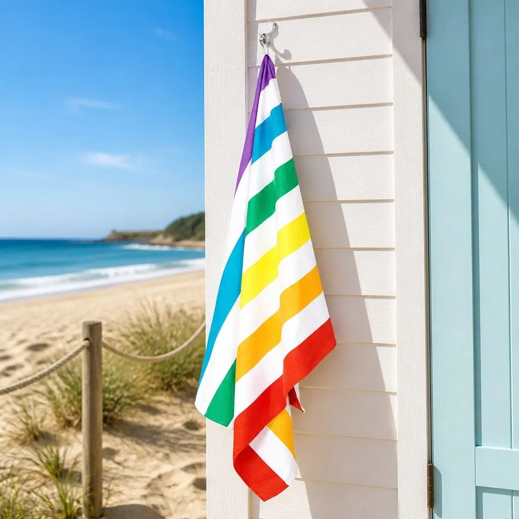 Beach Towel Large Quick Dry Cabana Striped Rainbow Skies Travel Compact