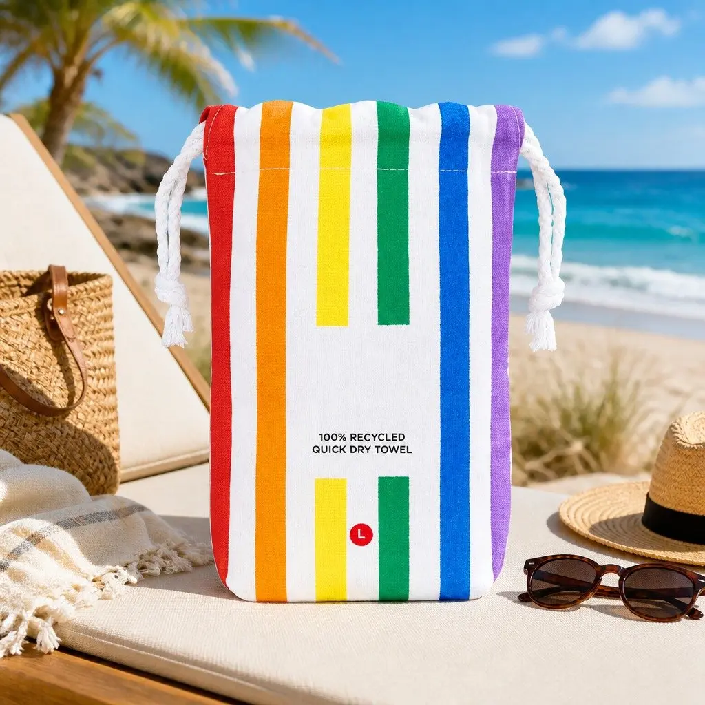Beach Towel Large Quick Dry Cabana Striped Rainbow Skies Travel Compact