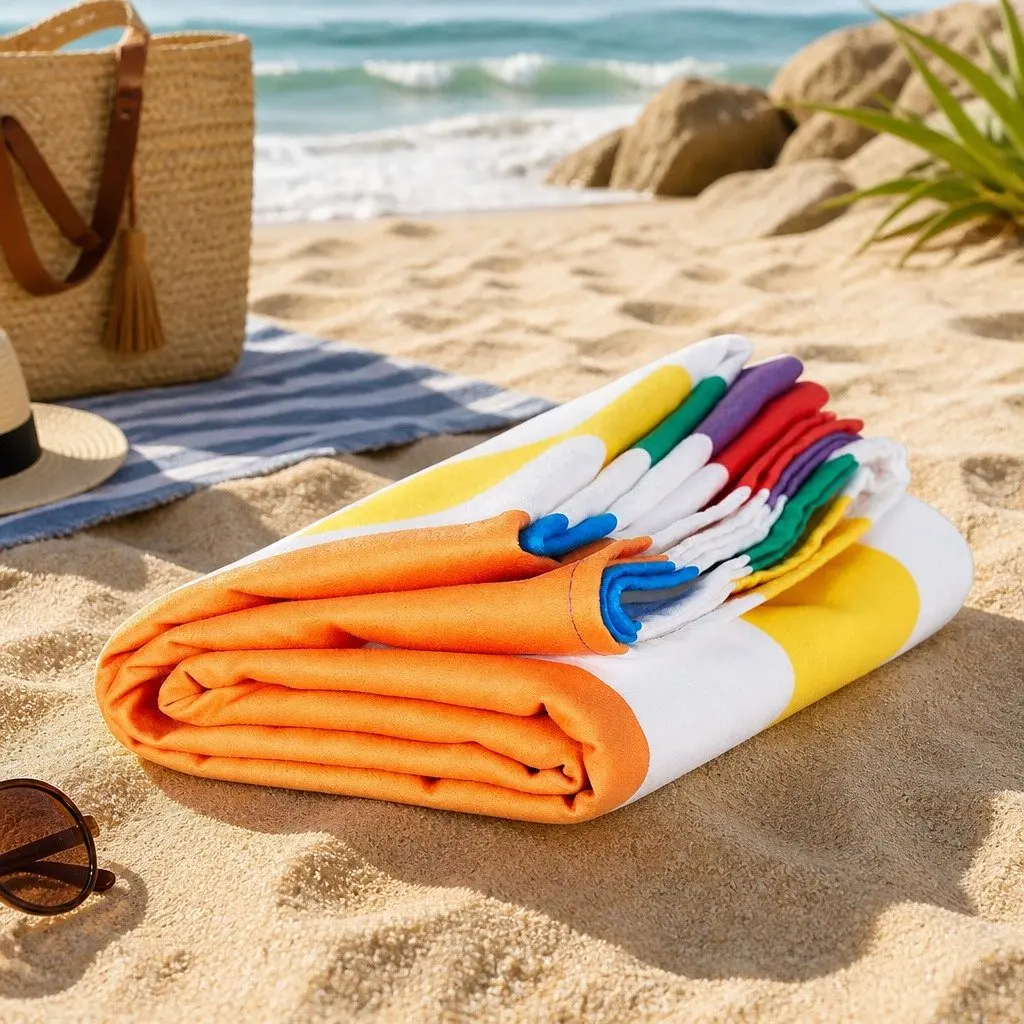 Beach Towel Large Quick Dry Cabana Striped Rainbow Skies Travel Compact
