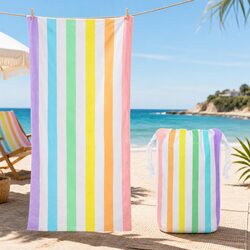Large Beach Towel Quick Dry Lightweight Sand Free Travel Compact Striped Design