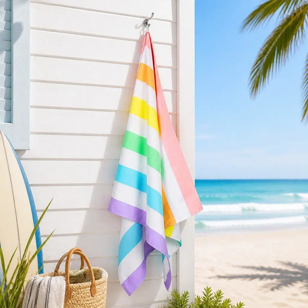 Large Beach Towel Striped Quick Dry Lightweight Sand Free Travel 160cm x 80cm