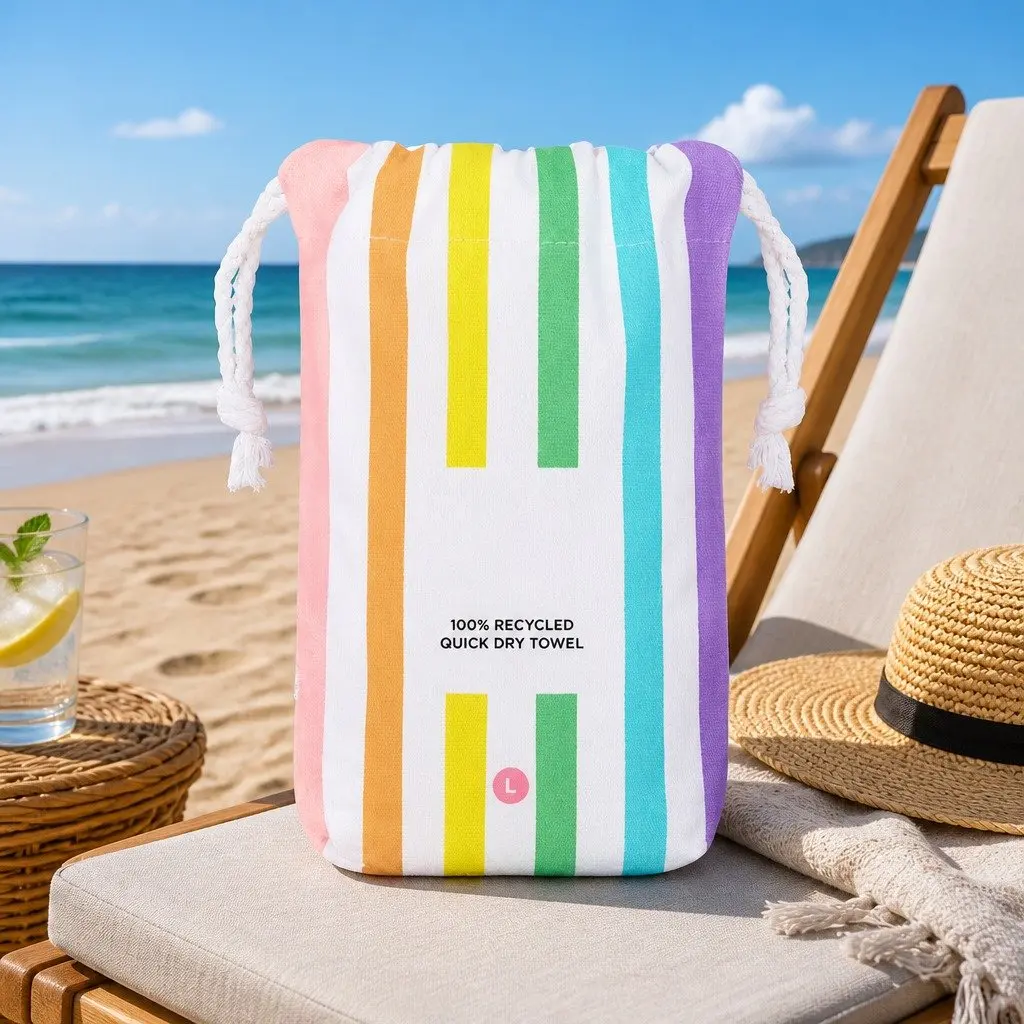 Large Beach Towel Striped Quick Dry Lightweight Sand Free Travel 160cm x 80cm