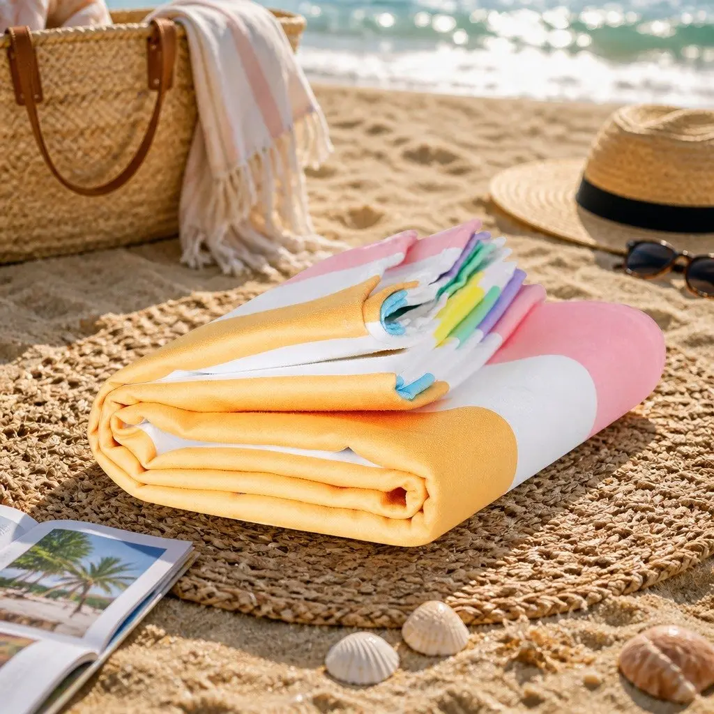 Large Beach Towel Striped Quick Dry Lightweight Sand Free Travel 160cm x 80cm