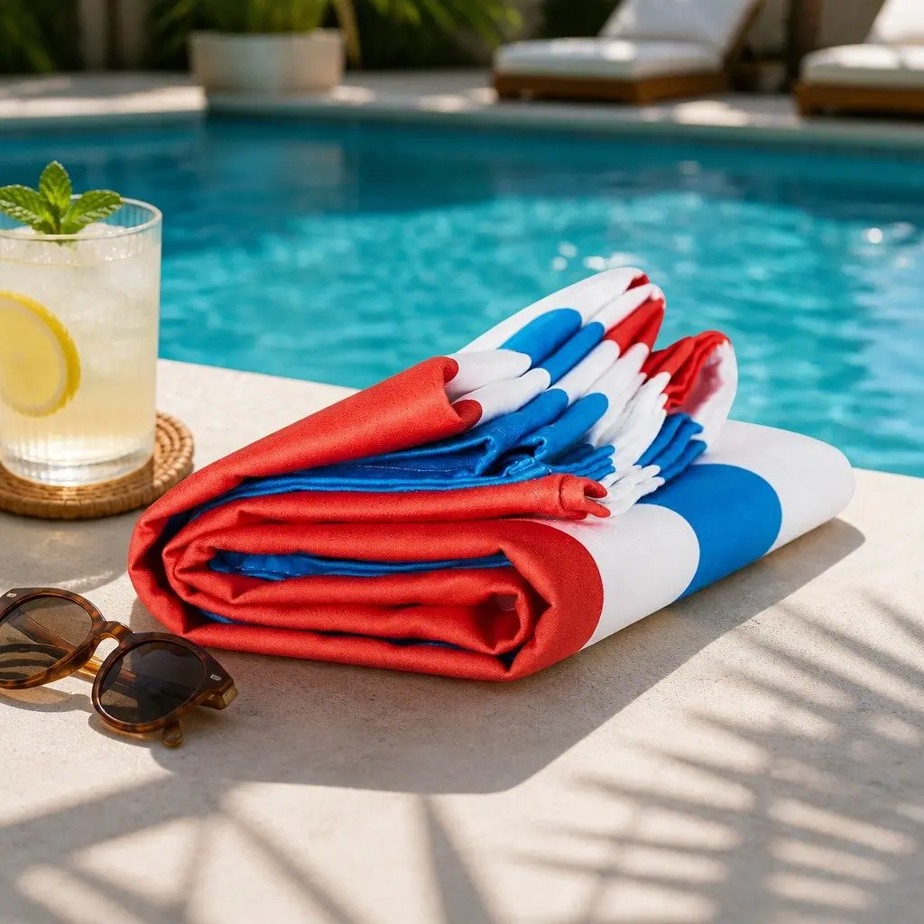 Extra Large Quick Dry Beach Towel Striped Cabana Pattern Lightweight Compact