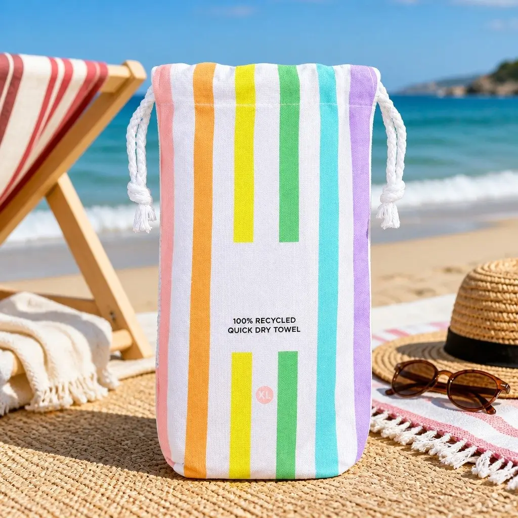 Beach Towel XL Striped Quick Dry Cabana Collection Lightweight Compact