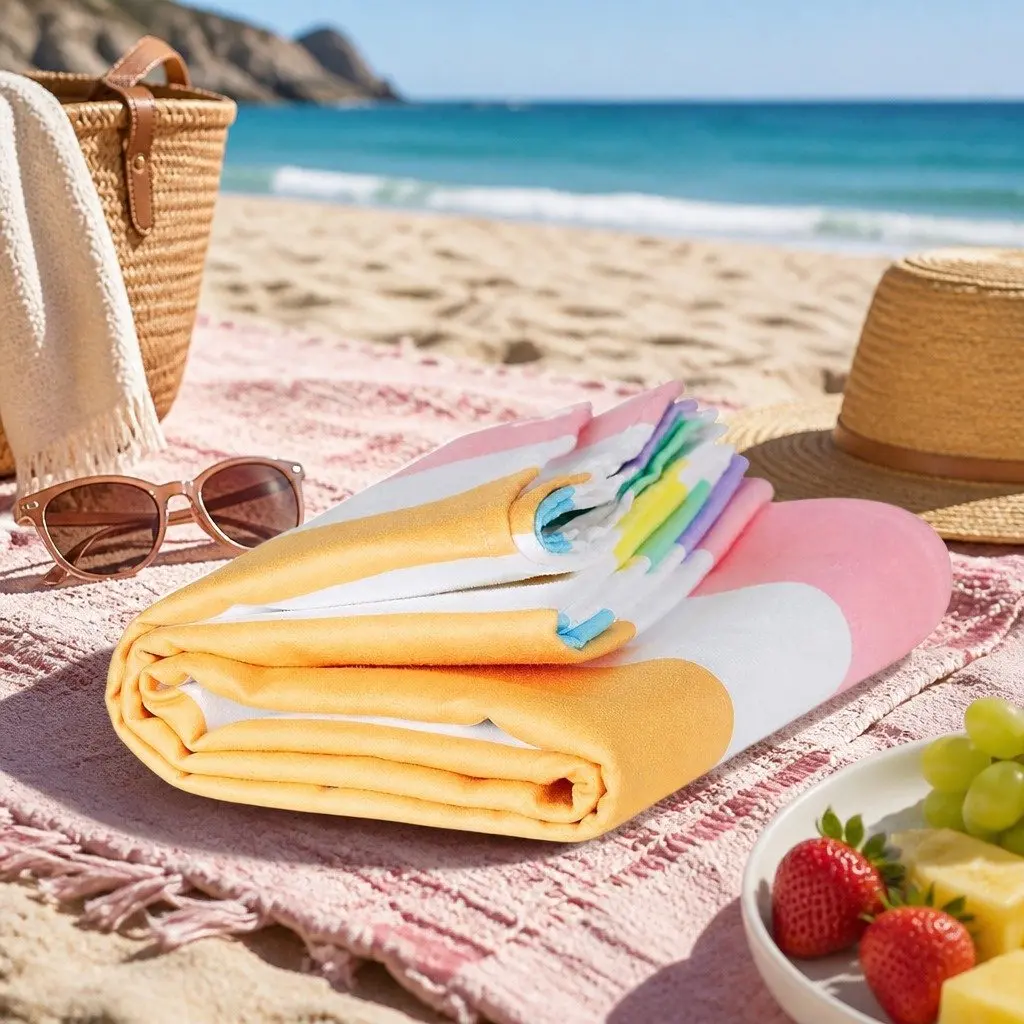 Beach Towel XL Striped Quick Dry Cabana Collection Lightweight Compact