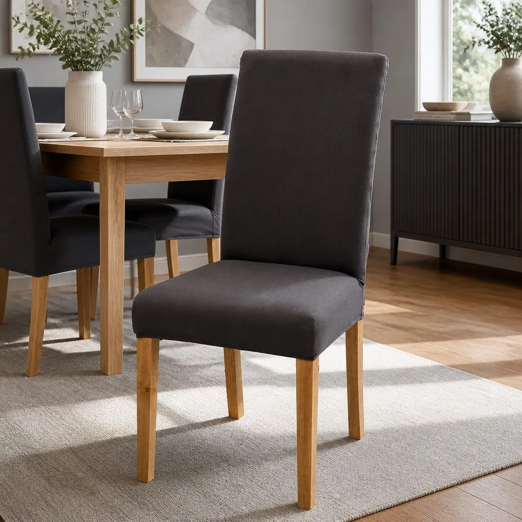 Dining Chair Covers Grey Stretchable Slipcovers 4 Piece