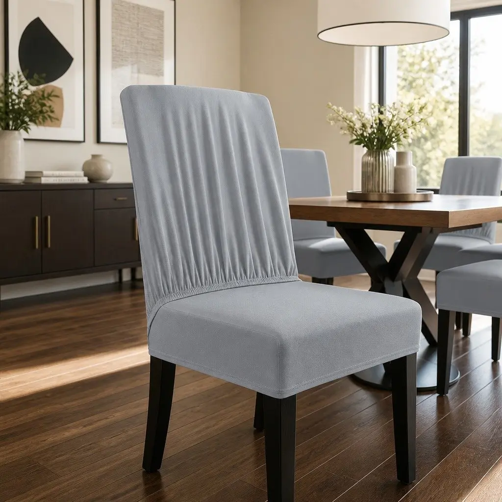 Dining Chair Covers Grey 6 Piece Spandex Stretch Removable Slipcovers