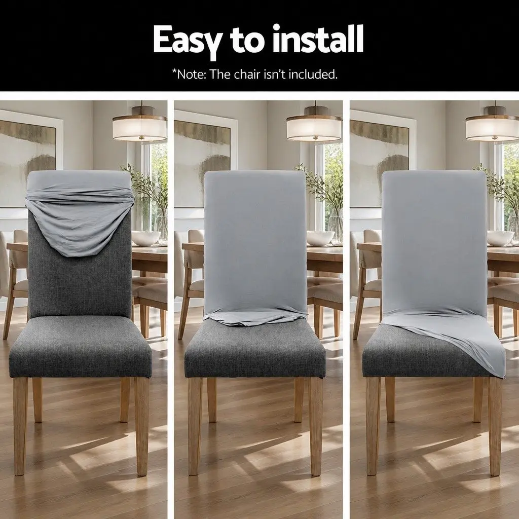 Dining Chair Covers Grey 6 Piece Spandex Stretch Removable Slipcovers