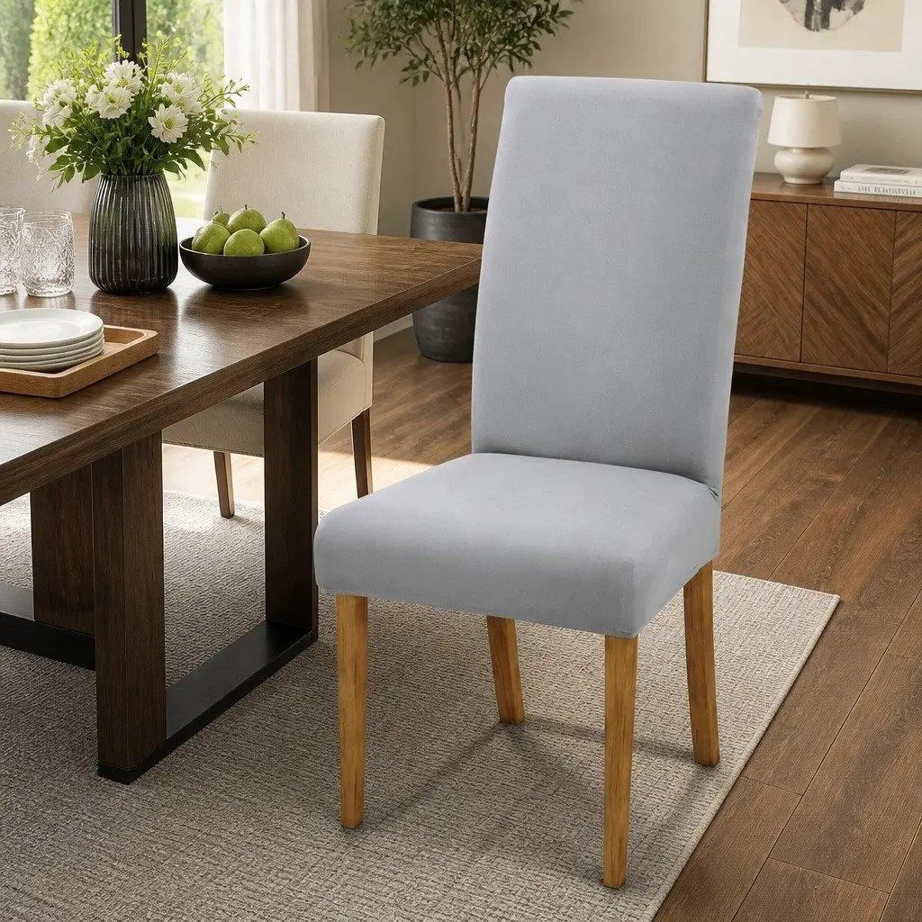 Dining Chair Covers Grey 6 Piece Spandex Stretch Removable Slipcovers