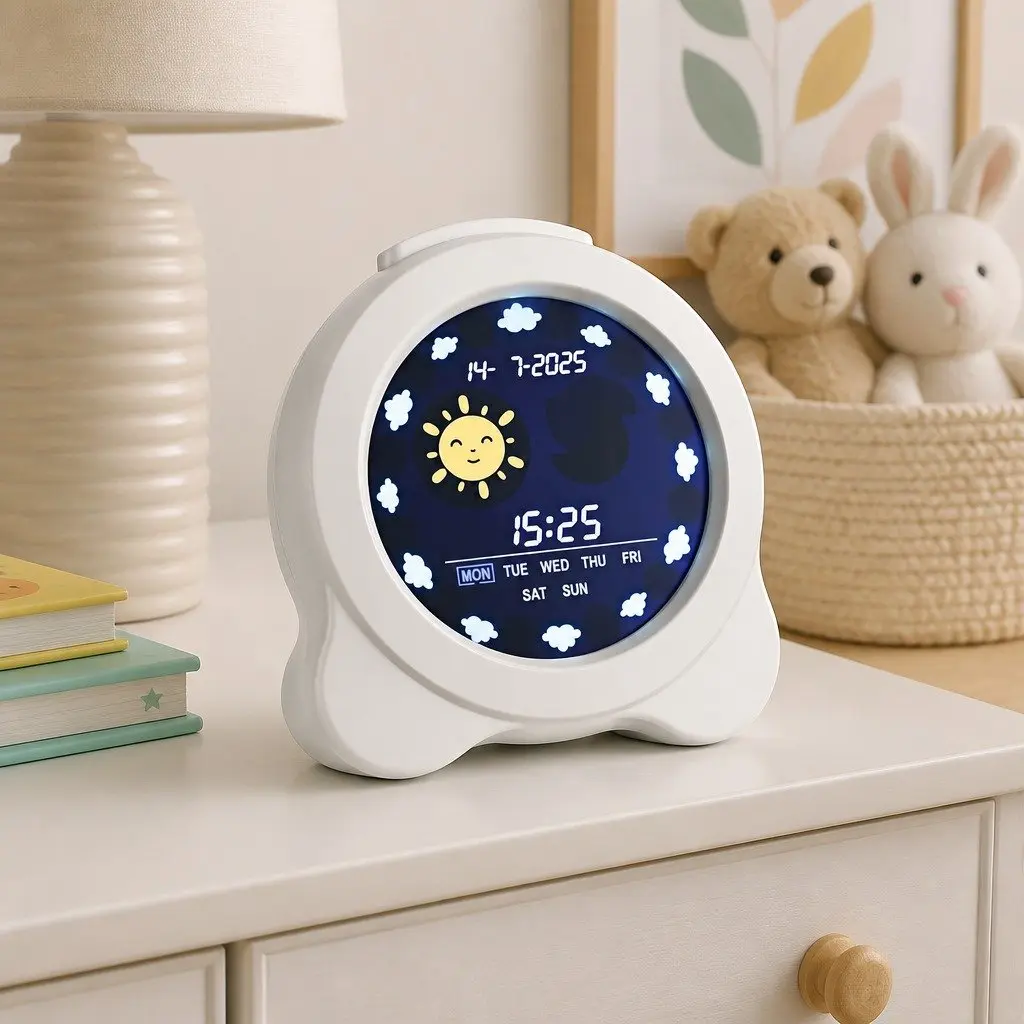 Digital Day Clock White 3.8 Inch LCD Display Dual Alarm with Nature Sounds Day Night Mode
