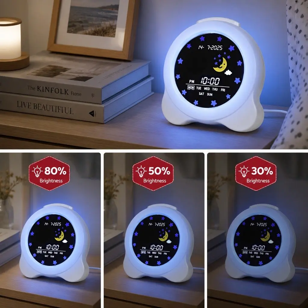 Digital Day Clock White 3.8 Inch LCD Display Dual Alarm with Nature Sounds Day Night Mode