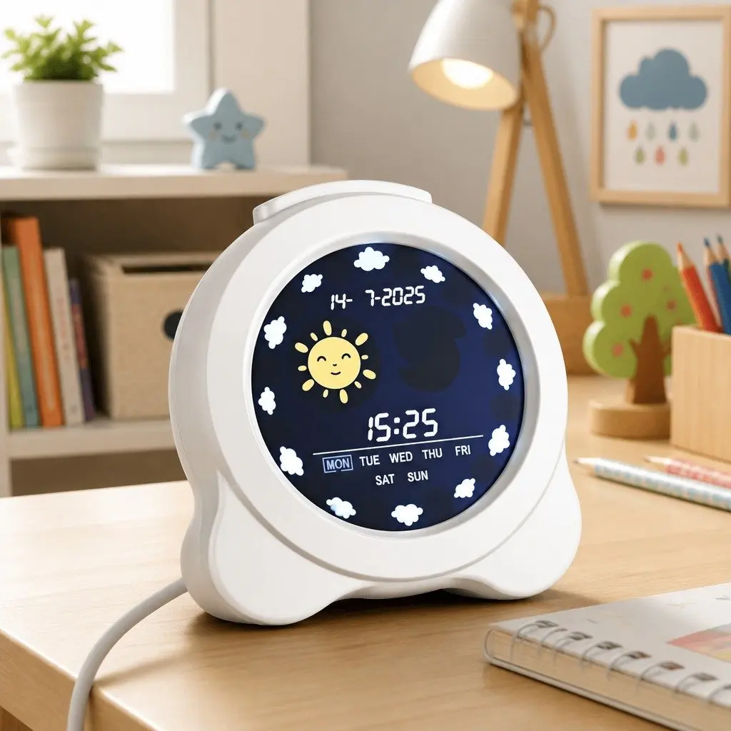 Digital Day Clock White 3.8 Inch LCD Display Dual Alarm with Nature Sounds Day Night Mode