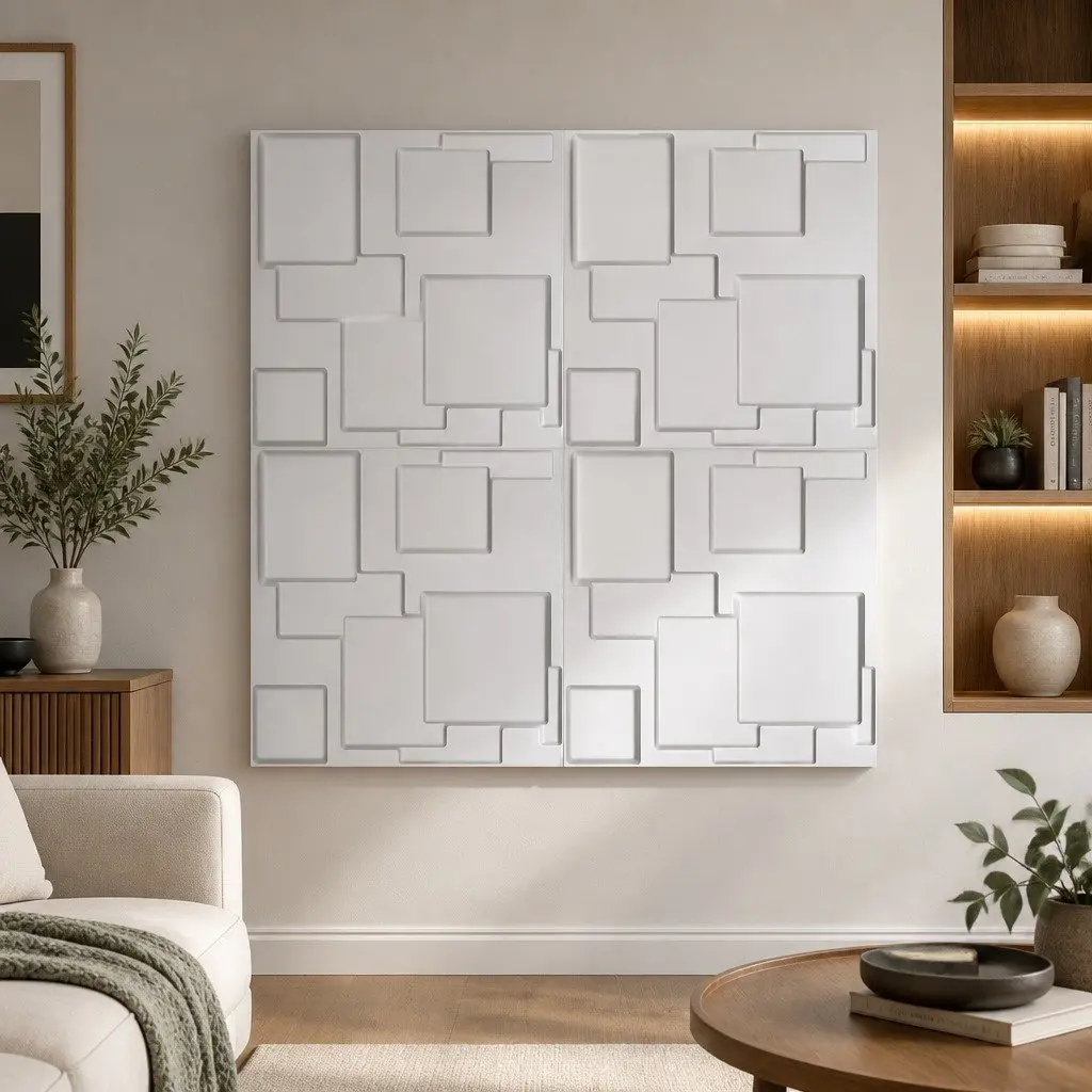 3D Wall Panels Matte White 50x50cm Embossed Texture Interior Decoration 12 Piece Set