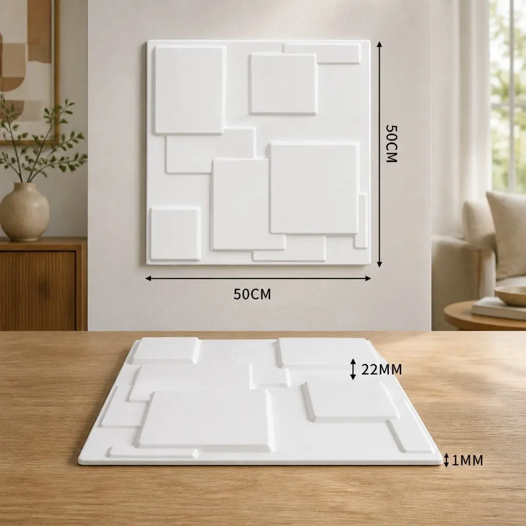 3D Wall Panels Matte White 50x50cm Embossed Texture Interior Decoration 12 Piece Set