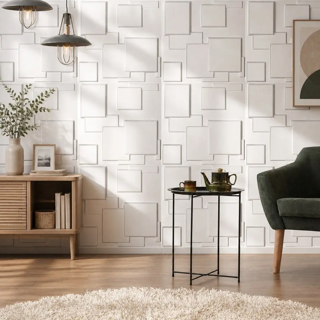 3D Wall Panels Matte White 50x50cm Embossed Texture Interior Decoration 12 Piece Set