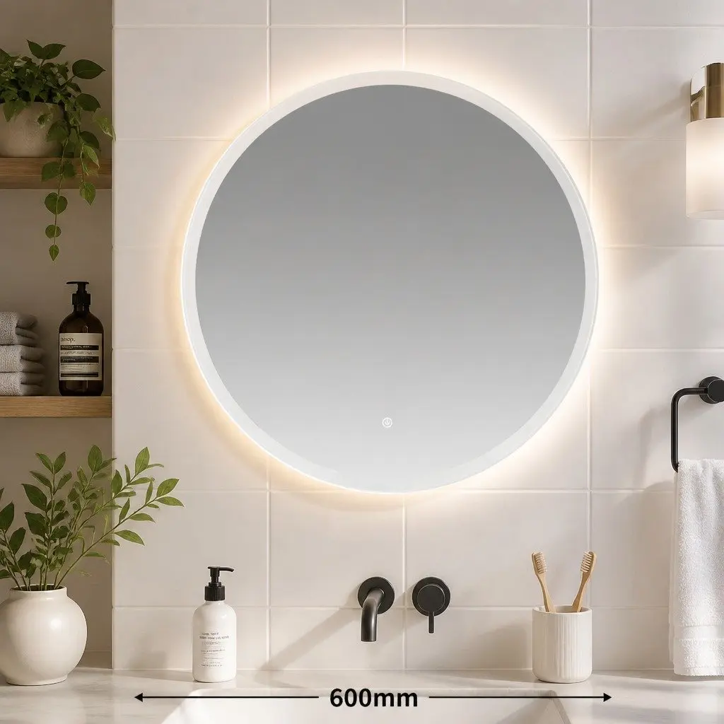 Round LED Bathroom Mirror 60cm Adjustable Brightness Anti-fog Waterproof
