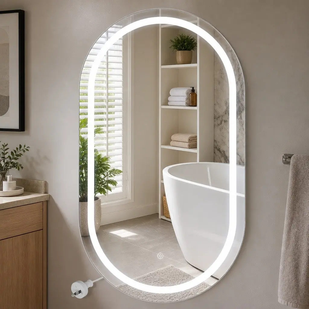 LED Wall Mirror Oval Anti-fog 50x75cm Adjustable Brightness and Colour Temperature