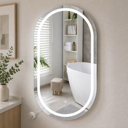 LED Wall Mirror Oval Anti-fog Bathroom Vanity 60x100cm Adjustable Brightness