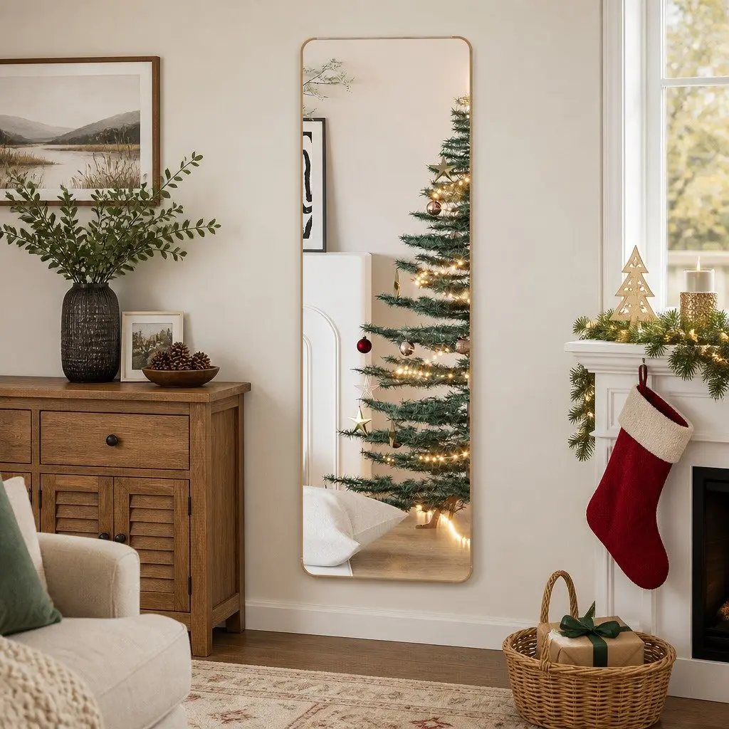 Full Length Mirror Gold 120cm 3-In-1 Installation Wall Mounted Door Hanging