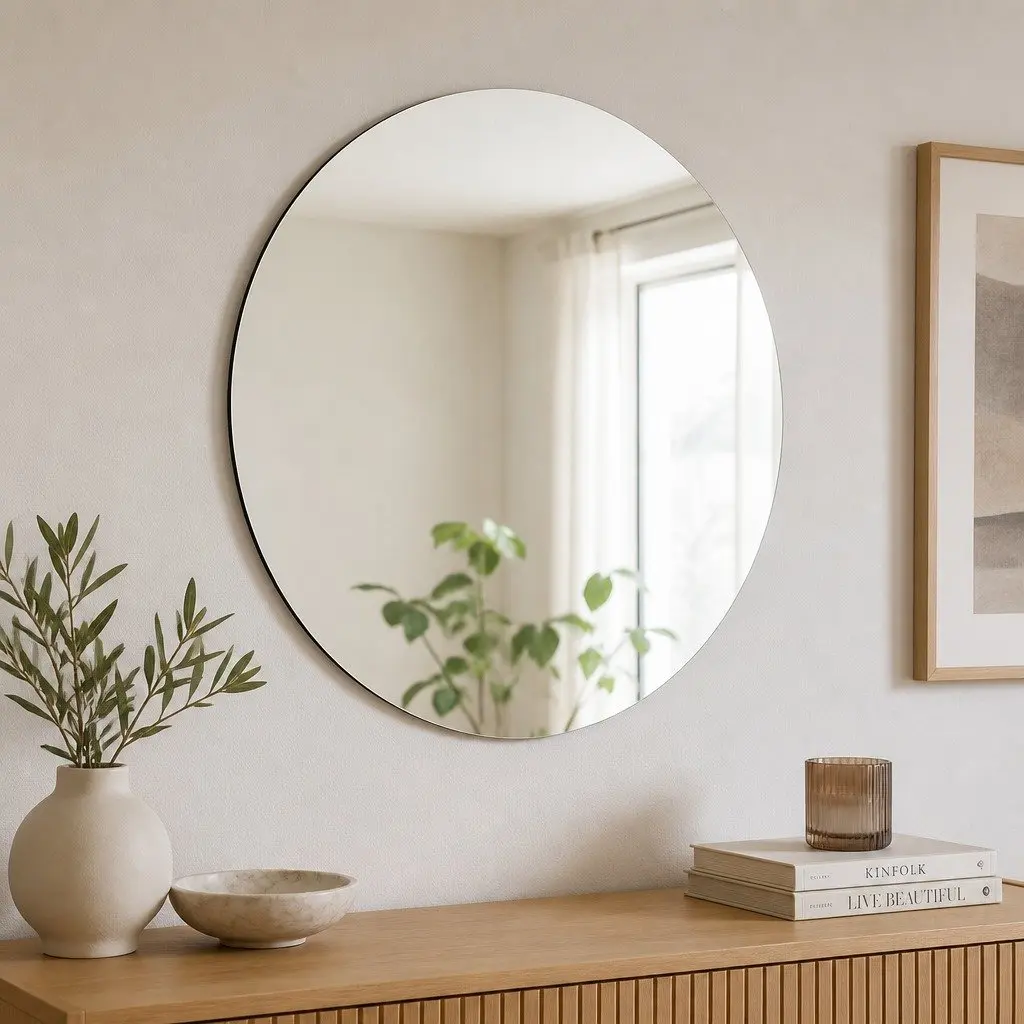50cm Round Frameless Tempered Glass Wall Mirror Modern Bathroom Bedroom Home