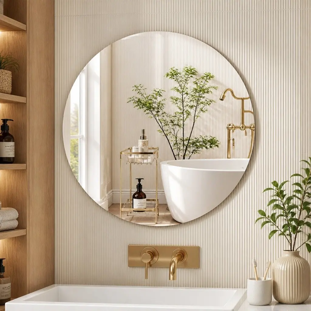 50cm Round Frameless Tempered Glass Wall Mirror Modern Bathroom Bedroom Home