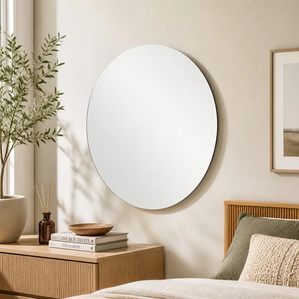 50cm Round Frameless Tempered Glass Wall Mirror Modern Bathroom Bedroom Home
