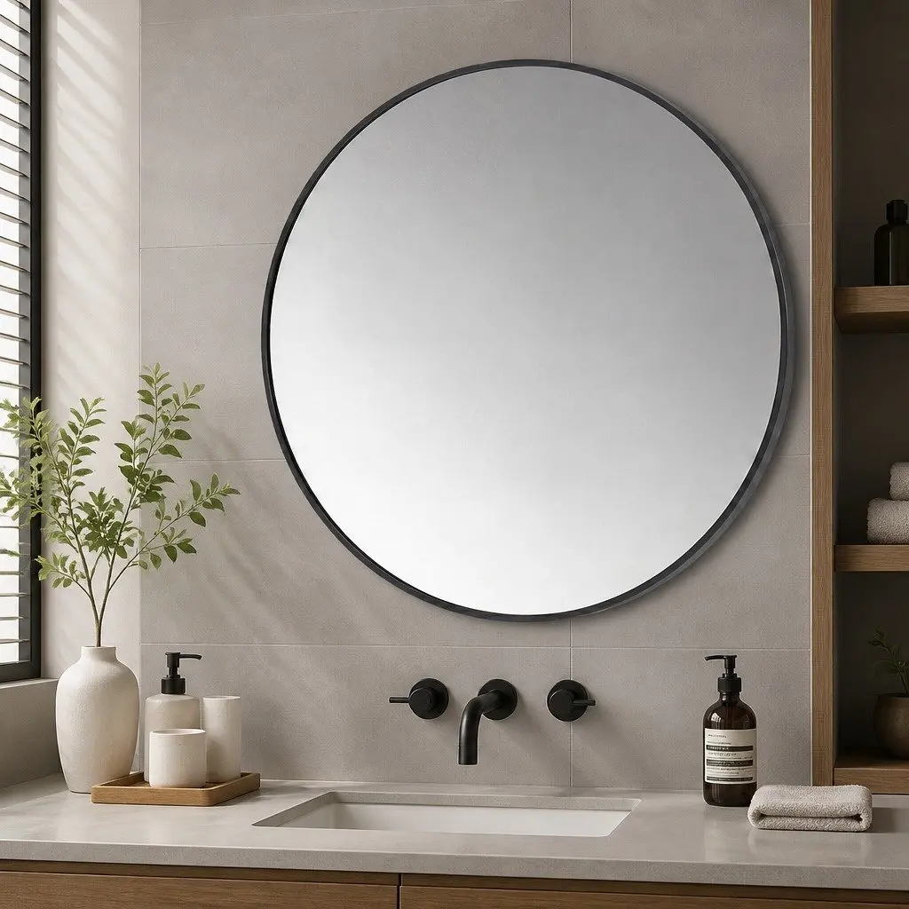 Round Wall Mirror Black 60cm HD Glass Anti-explosion