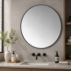Round Wall Mirror 60cm Bathroom Decorative Black Frame HD Glass Anti-explosion
