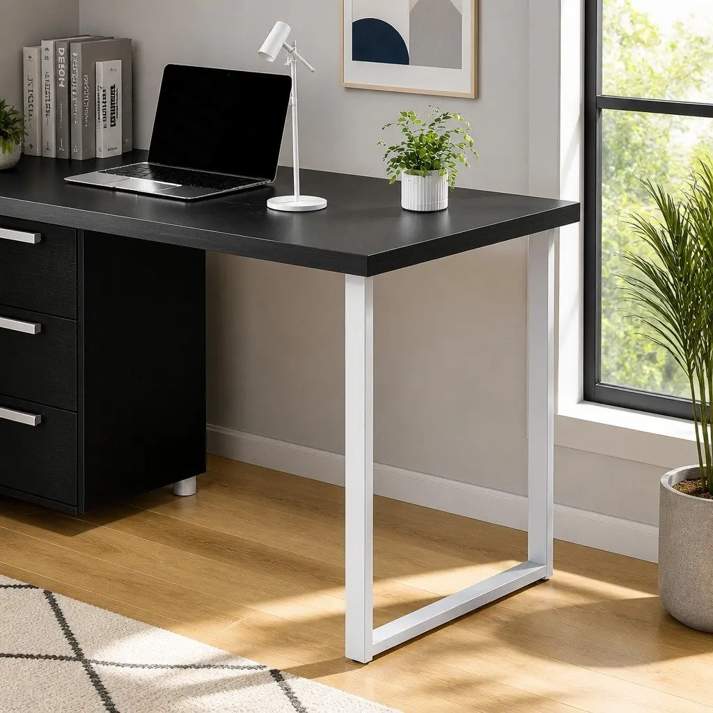 Computer Desk Black 140cm Wide 3 Drawers Sturdy Construction