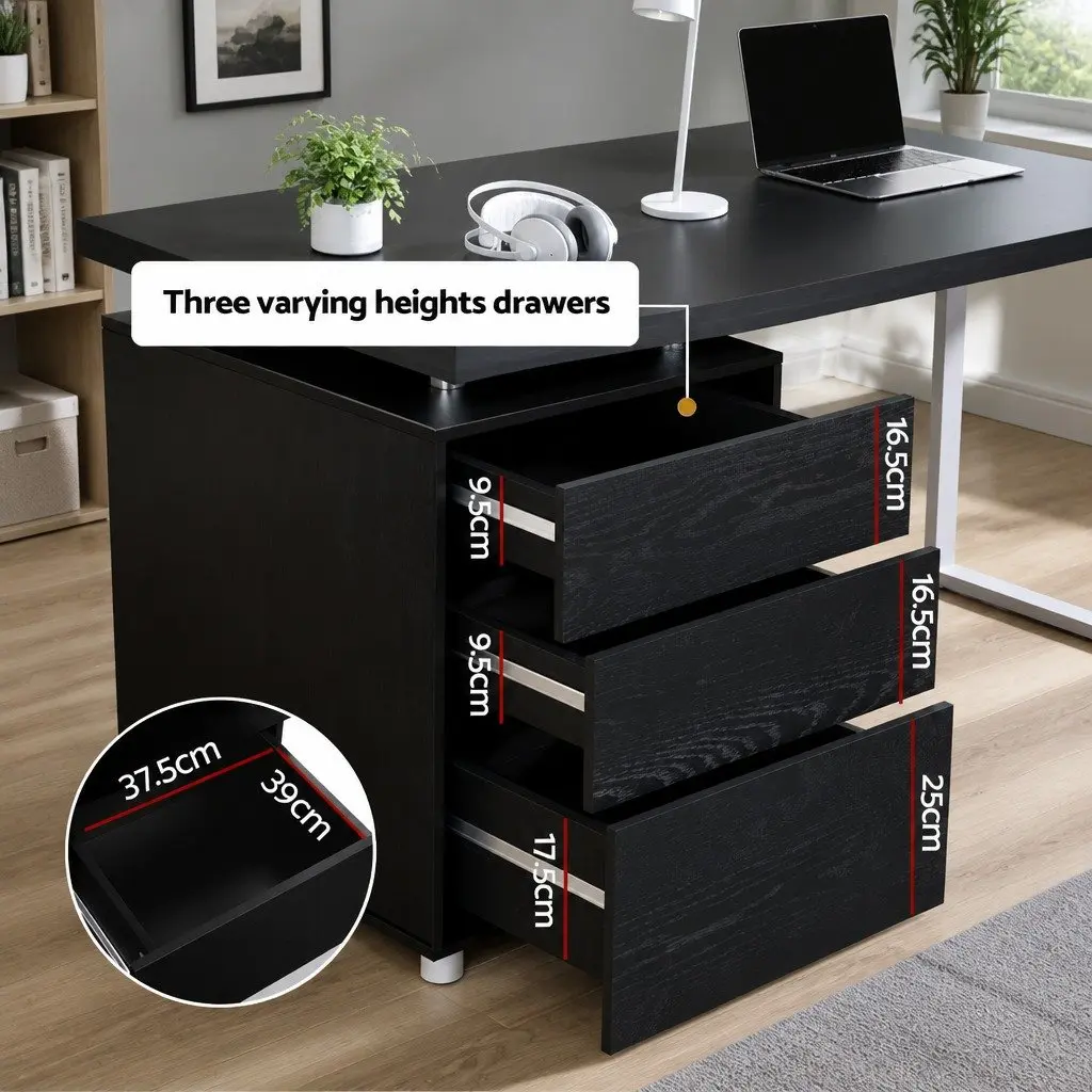 Computer Desk Black 140cm Wide 3 Drawers Sturdy Construction
