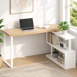 Compact Computer Desk with 360° Rotating Shelf