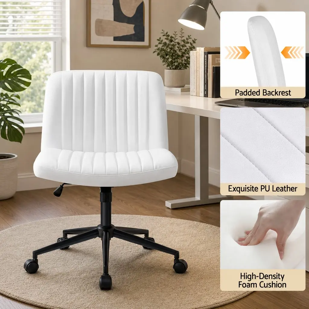 Office Desk and Chair Set White 150cm Ergonomic with 6 Storage Shelves