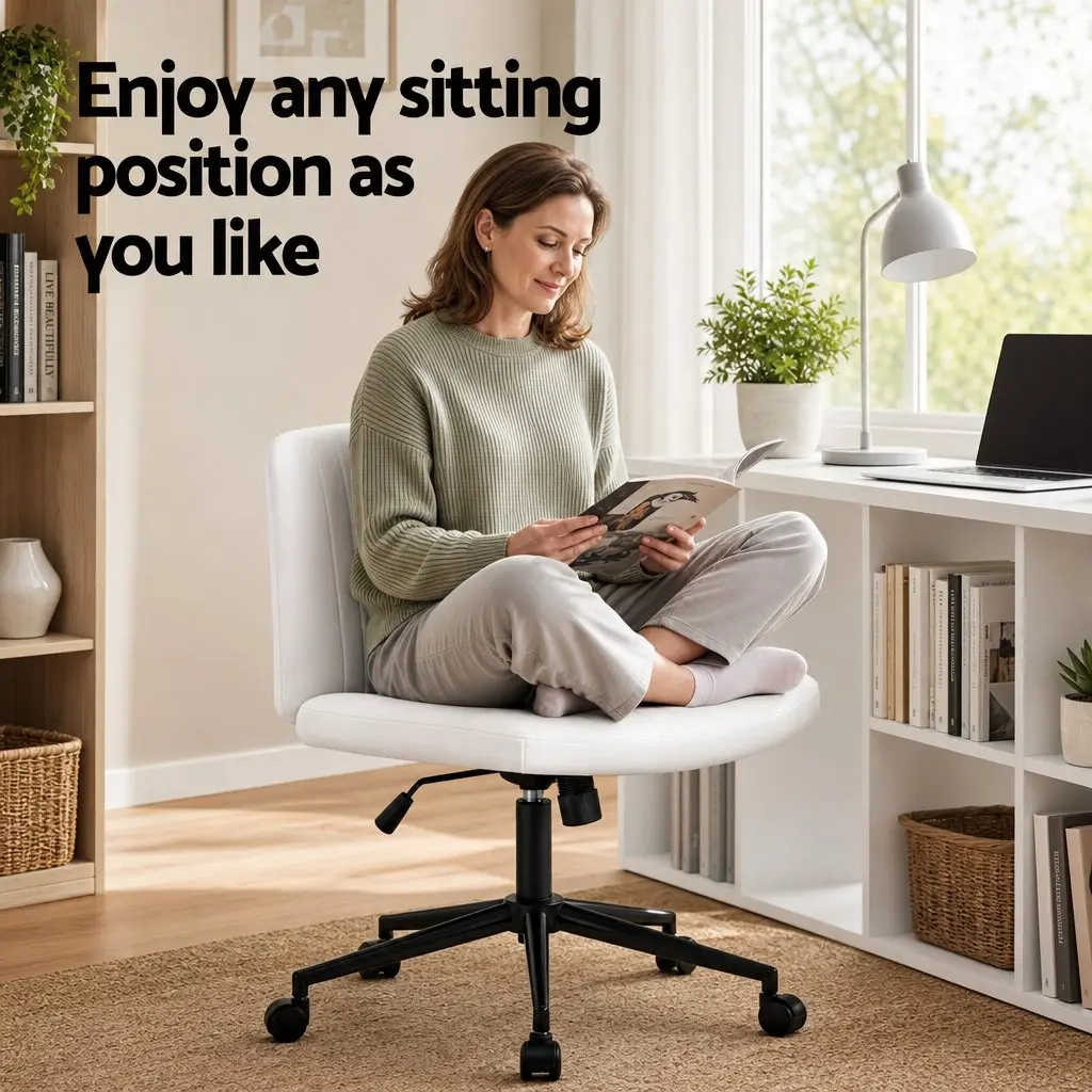 Office Desk and Chair Set White 150cm Ergonomic with 6 Storage Shelves