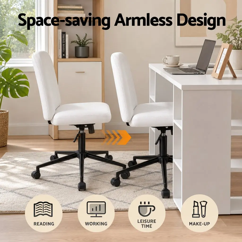 Office Desk and Chair Set White 150cm Ergonomic with 6 Storage Shelves