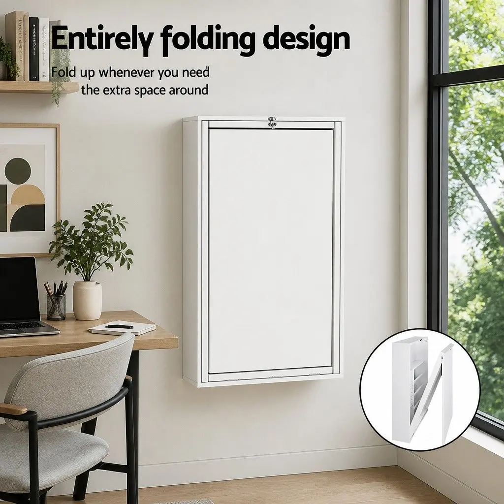 Computer Desk Office Chair Combo Foldable Wall Mount Storage White Set