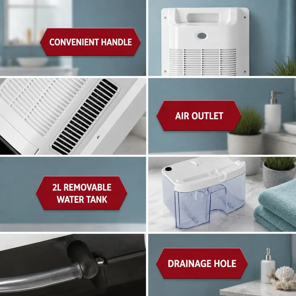 Dehumidifier White 2L Water Tank Quiet Operation Smart Control