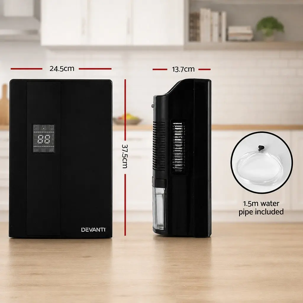 Dehumidifier Black 2L Water Tank Quiet Remote Control 24 Hour Timer