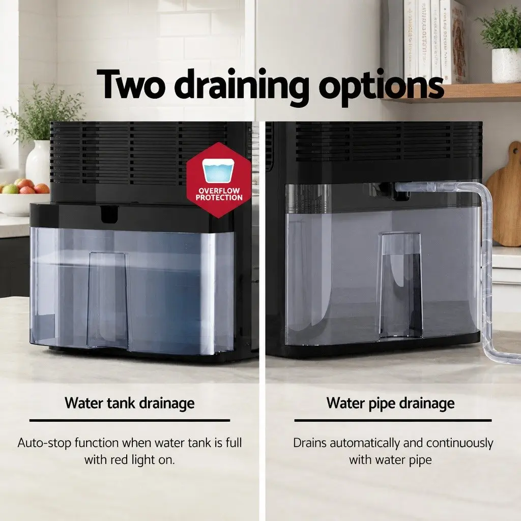 Dehumidifier Black 2L Water Tank Quiet Remote Control 24 Hour Timer