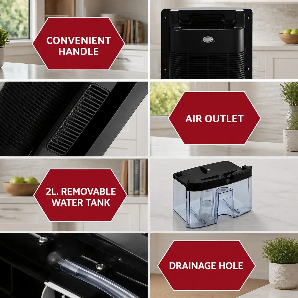 Dehumidifier Black 2L Water Tank Quiet Remote Control 24 Hour Timer