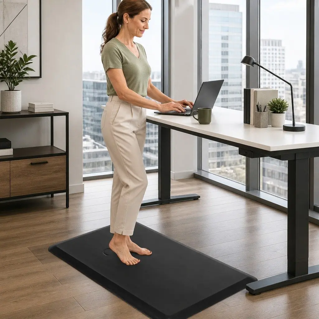 Anti Fatigue Standing Mat Black 51x99cm Non-Slip Waterproof Comfort Foam