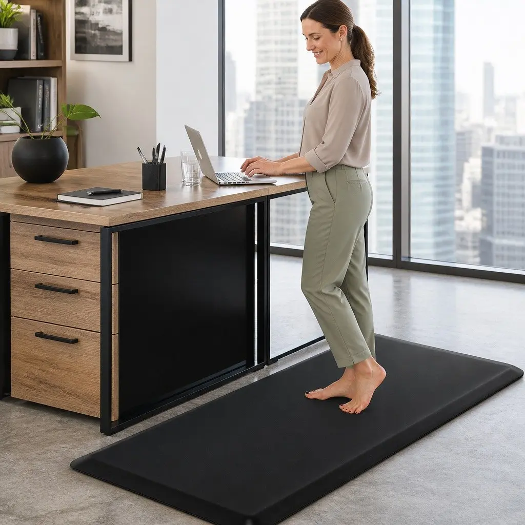 Anti Fatigue Standing Mat Black 51x99cm Non-Slip Waterproof Comfort Foam