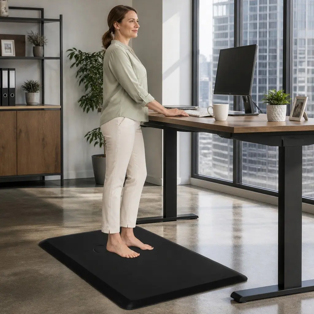 Anti Fatigue Mat Black 50x80cm Non-Slip Surface Bevelled Edge