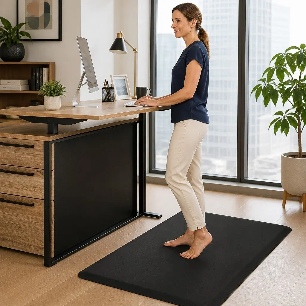 Anti Fatigue Mat Black 50x80cm Non-Slip Surface Bevelled Edge